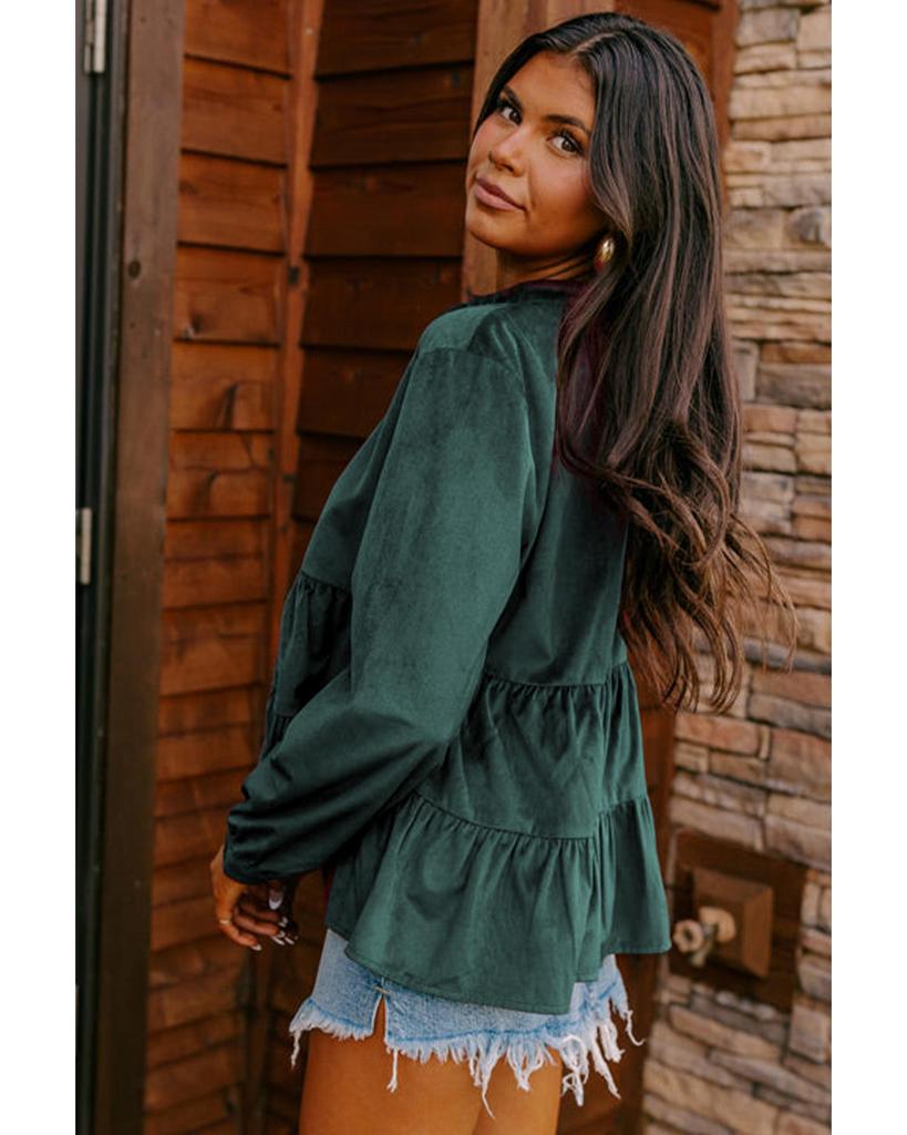 Azura Exchange Рубашка Skobeloff Corduroy с оборками и пуговицами с круглым вырезом