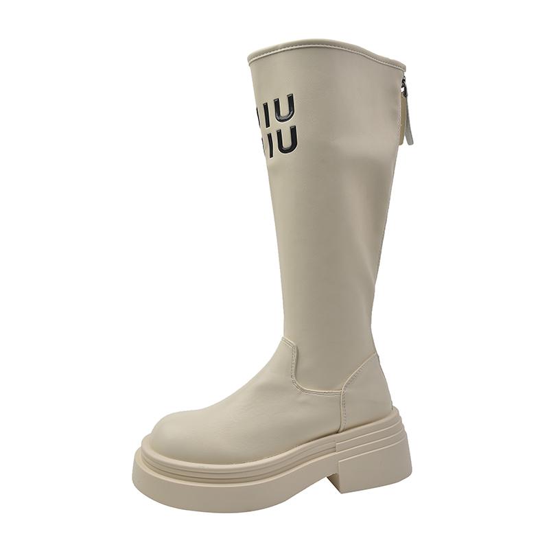 Shoes for Women Thick Sole Knee-High Elastic Long Boots Women Autumn Winter New Letter Height Increasing Motorcycle Women Boots