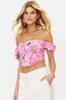 Women's Fashion Pink-Multicolored Crop Lined Corset Detailed Floral Patterned Woven Poplin Bustier