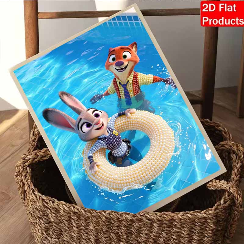 Disney Жемчужная живопись Джуди и Ник Игры у бассейна DIY Жемчужная живопись Искусство из драгоценных камней Жемчужная точечная живопись Картины-поделки Подарки для взрослых новичков Декор для дома