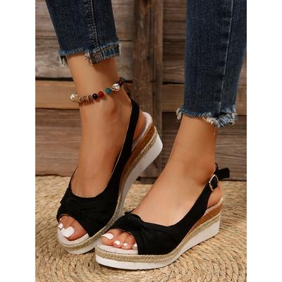 Женские сандалии на танкетке, удобная повседневная обувь с открытым носком и плетением из пеньковой веревки