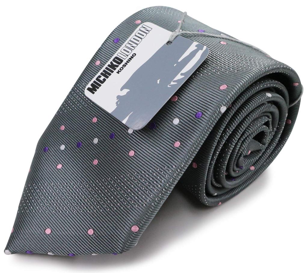 Brand Made In Nishijin Jacquard Woven Pattern Dots [Michiko London] Necktie, Japan, Ori, 100% Silk, Weave, (B Pattern Gray)