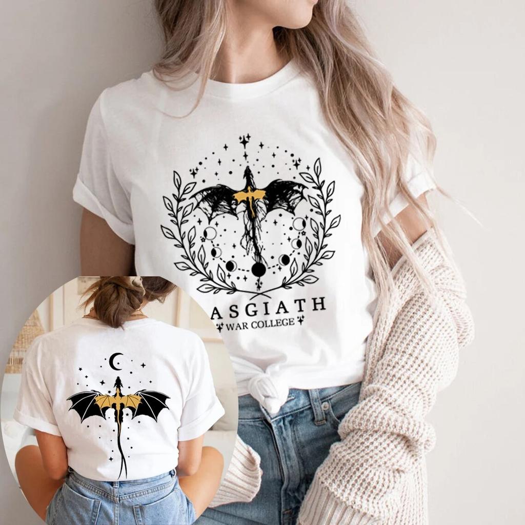 Двусторонняя футболка Basgiath War College, рубашка «Четвертое крыло», фиолетовая футболка Sorrengail, женские футболки, топ с короткими рукавами, книжная футболка