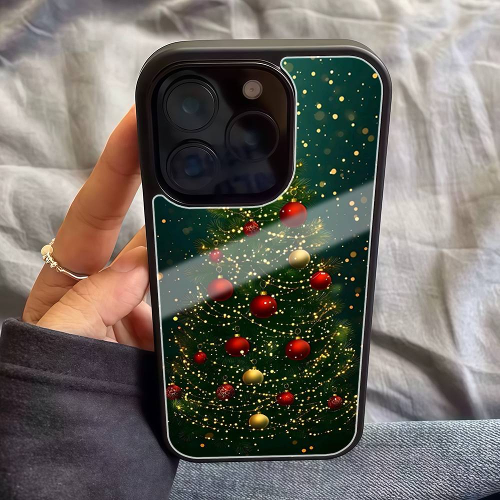 Модный Чехол для Телефона с Рисунком Елки в Стиле Ins Для IPhone17 16 15 14 13 12 11 Pro Max Глянцевая Жесткая PC Крышка HD