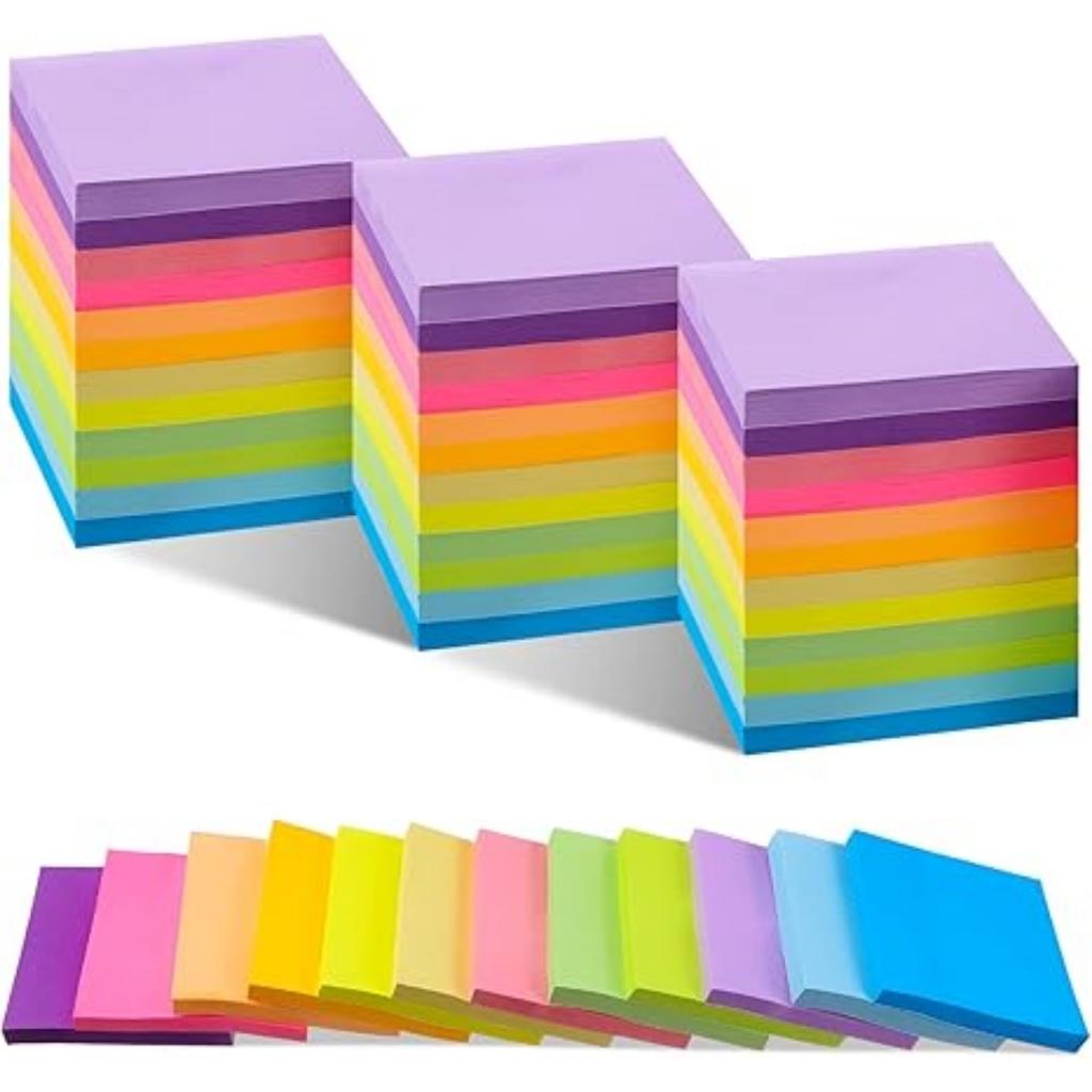 Bright Stick Note Pads 12 Pack 600 Sheets Sticky Notes Adhesive Self Stick Notepad Memo Pads for Office Home School Blank Book Supplies 50 Sheets/Pad