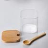 3pcs Set Glass Seasoning Jars with Bamboo Lid Spoon and Storage Tray Salt Sugar Spices Food Storage Container Kitchen Oraganizer