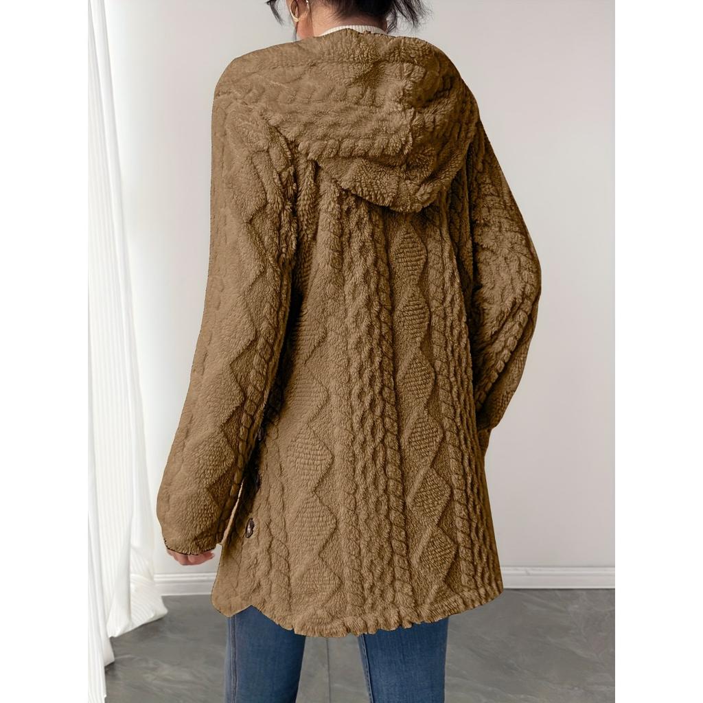 Autumn and Winter Hooded Solid Color Cardigan Button Long Sleeved Casual Fleece Jacket