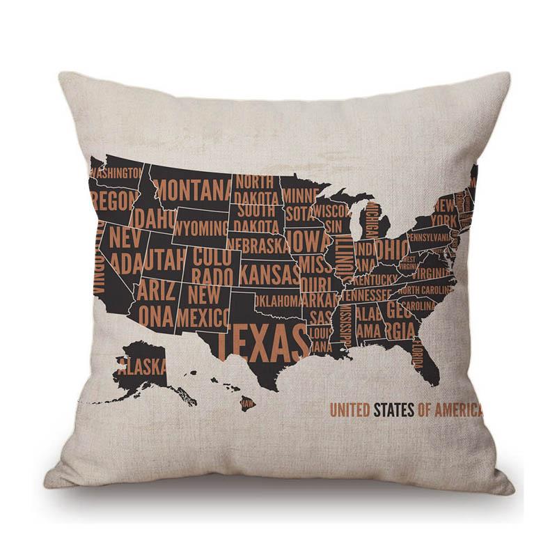 Retro Us Map Route 66 Cafe Bar Chair Seat Cushion Cover Patroitism National Day Home Decoration Linen Sofa Throw Pillow Case
