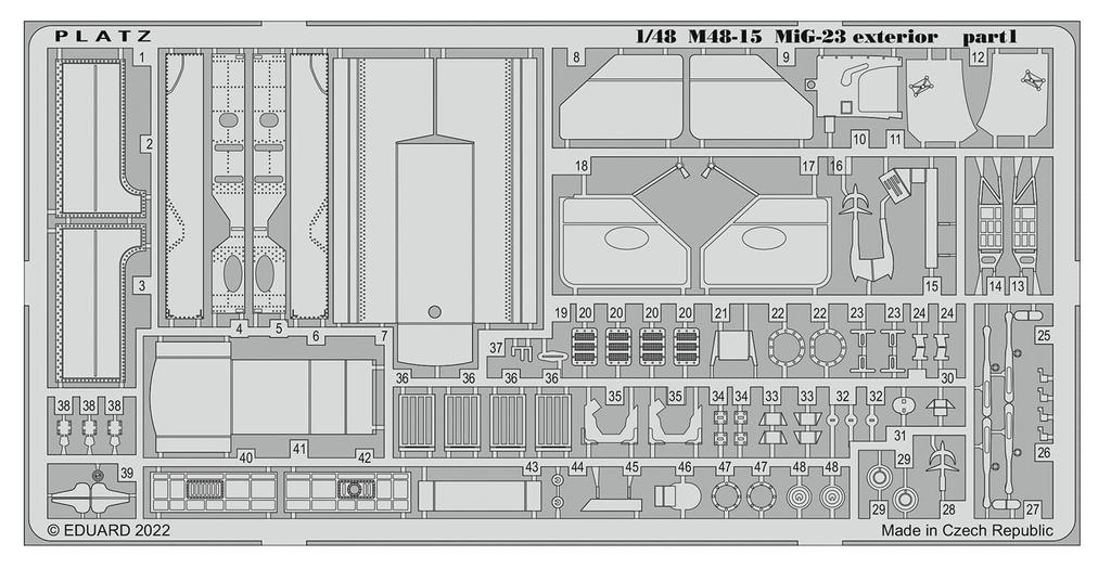 Детали травления PLATZ Frogger для внешней пластиковой модели 1/48 МиГ-23 М48-15