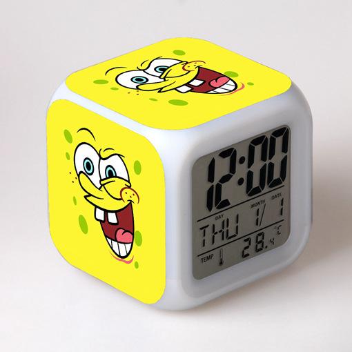 Cartoon SpongeBob SquarePants Alarm Clock Children's Gifts Color-changing Colorful Alarm Clock Square Clock Bedside Clock