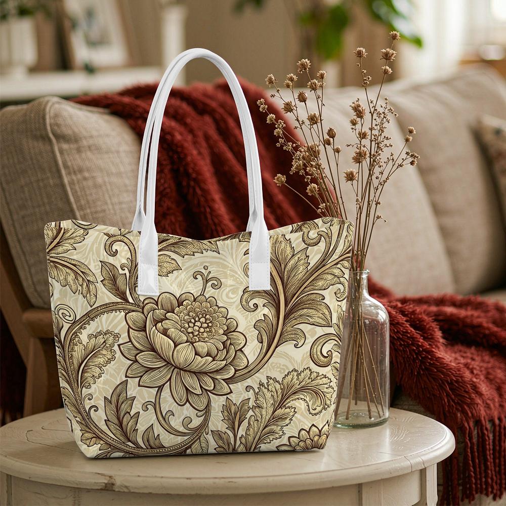 Vintage Floral Pattern Tote Bag Casual Large Capacity Top Handle Handbag for Daily Shopping Travel Outdoor Use