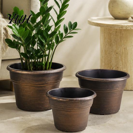 Drainage Pots for Succulents Retro Flower Pot with Saucer, Bronze Finish Plant Holes, Distressed Planters Breathable Thickened Plastic Planter Indoor