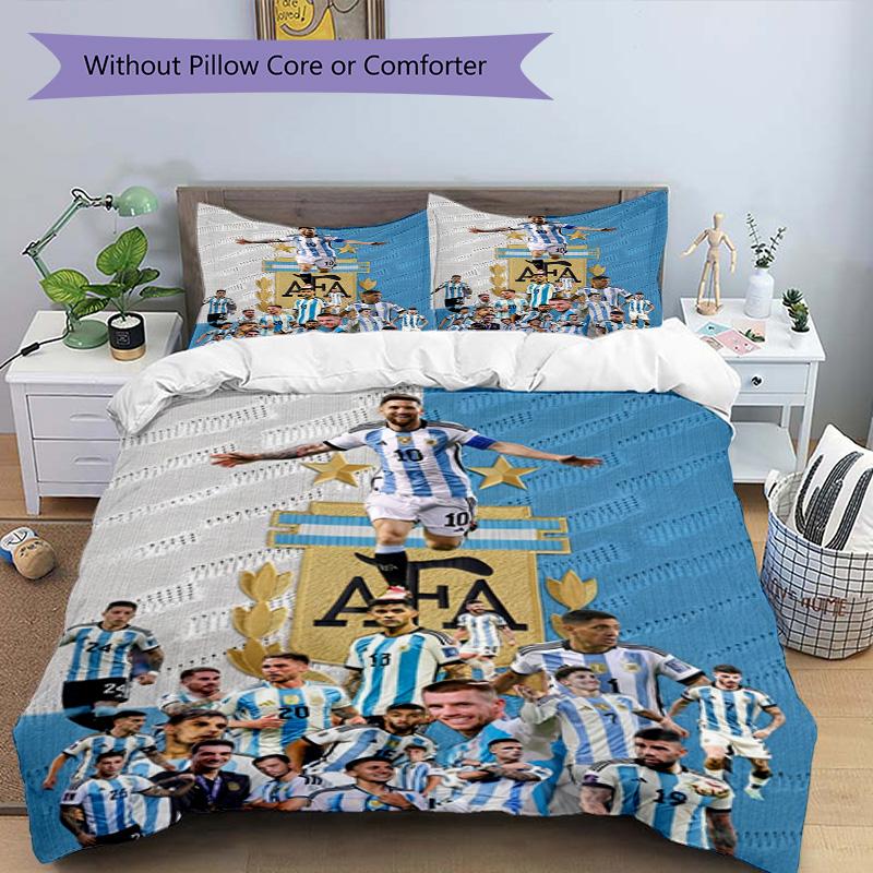 Messi Football World Cup Champion Bedding Set,Premium Bed Linen for Bedroom Home Decoration,Football Fan Collectible Gift,Easy Care Duvet Cover with P