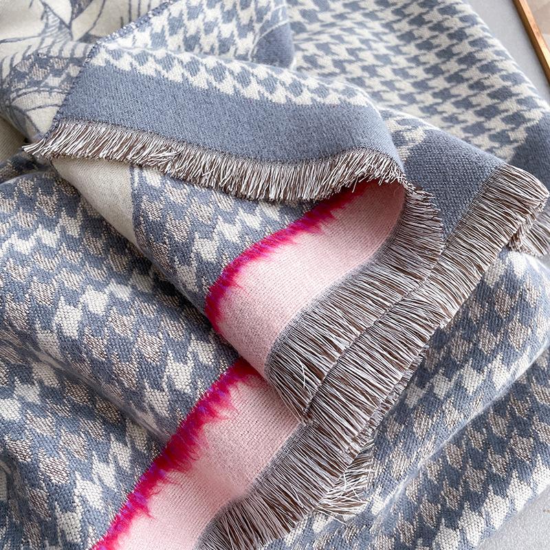 Imitation Cashmere Camellia Thousand Bird Grid Double-Sided Thermal Air Conditioner Shawl Winter Versatile Decorative Scarf