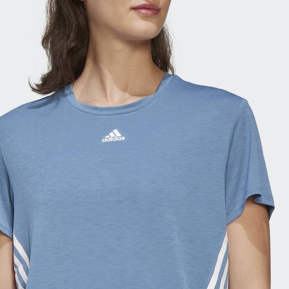 Adidas Logo Three Stripes Printed Sports Short Sleeve T-Shirt Women Tops Blue HG3160