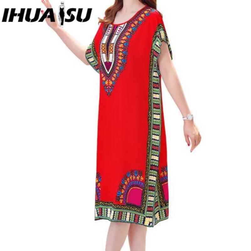 IHUASU Летнее платье с геометрическим принтом, пуловер, один размер, шикарное женское платье до середины икры для домашней одежды