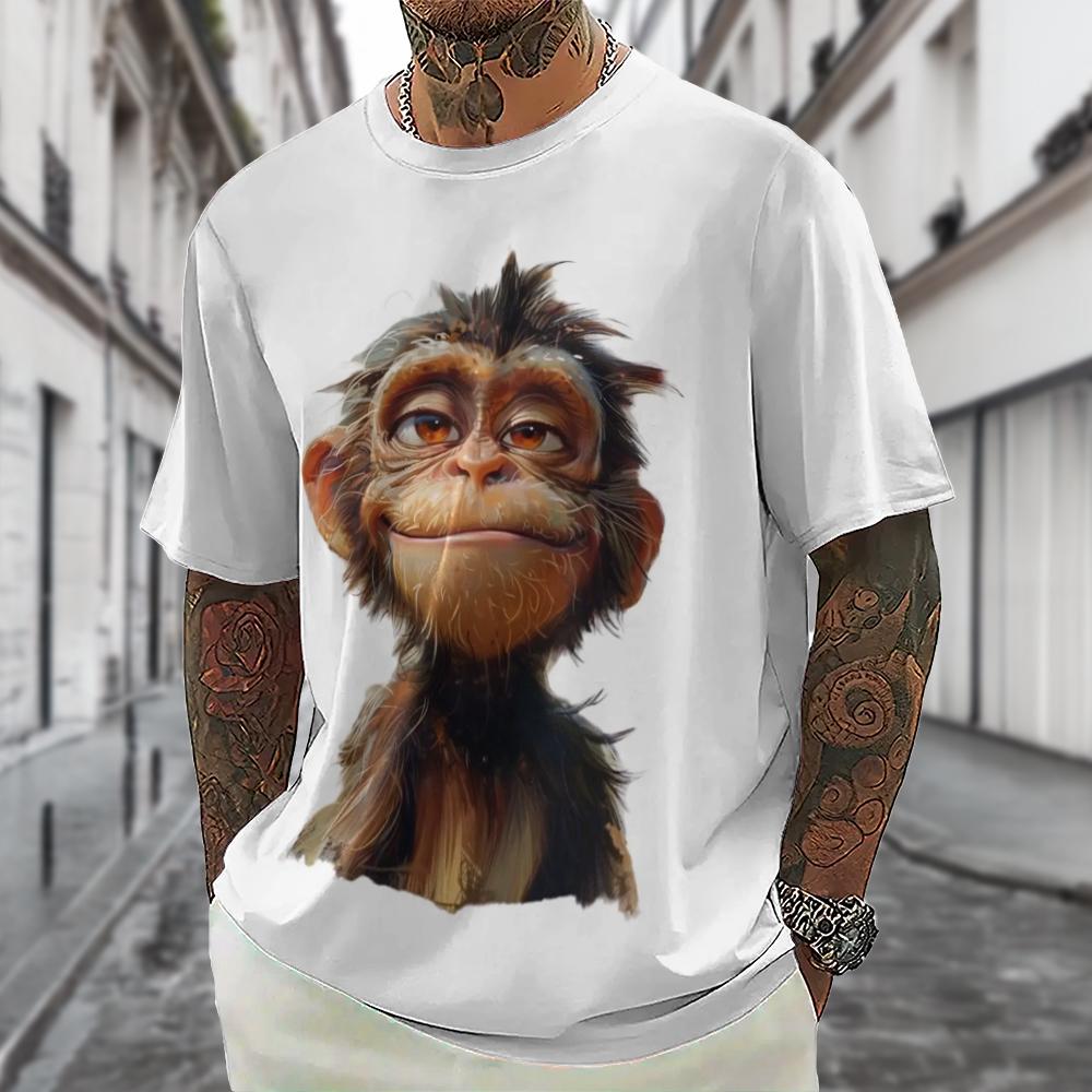 Summer Men's Short Sleeve T-shirt Emotional Monkey Print Funny Sublimation Loose Fit T-shirt For Men Cute Animal Stylish Men Top