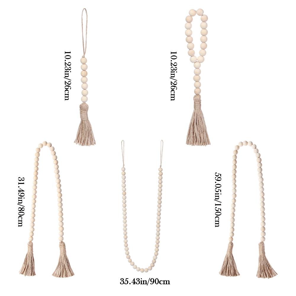 DIY Home Decor Ornament Farmhouse Wood Bead Garland With Jute Rustic Wall Hanging Tassels String
