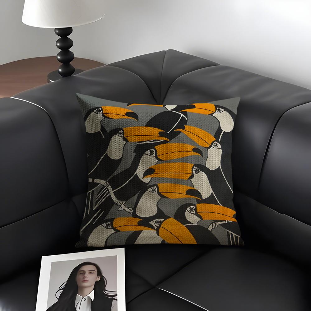 Toucan Fashion Cushion Cover Natural Linen Organic Fabric DoubleSided Printing Sofa Home Decor Gift Pillow Case