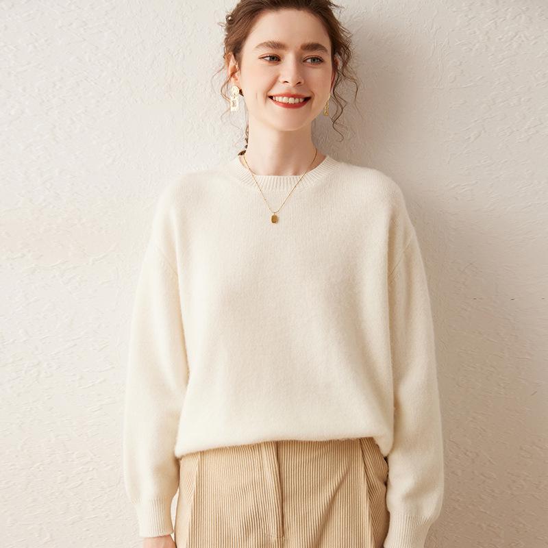 Women's Cashmere Round Neck Pullover Sweater - Autumn/Winter Thick Knit Base Layer