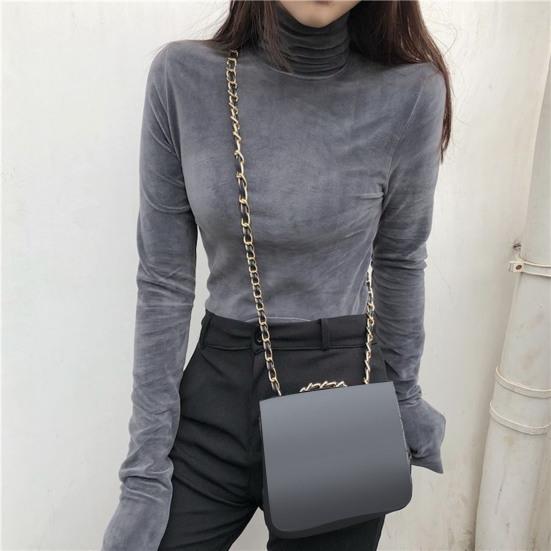 Женская блузка, однотонная водолазка с длинным рукавом, приталенный холодостойкий пуловер, плюшевая пригородная футболка, нижняя рубашка