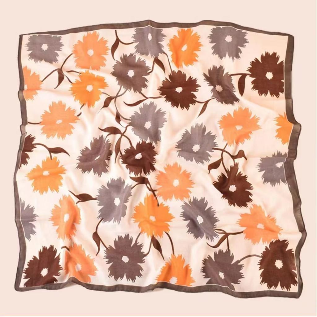 Women'S Spring And Autumn New Cotton Linen Flower Letter Cotton Linen Herringbone Silk Scarf Square Scarf Professional Scarf Scarf