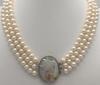 Collar De Perlas De Agua Dulce, 3 Filas, 7-8MM, Cameo Con Broche