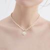 Women Girl Faux Camellia Necklace Flower with White Pearl Pendant Temperament Dressing-Up Beaded Faux Pearl