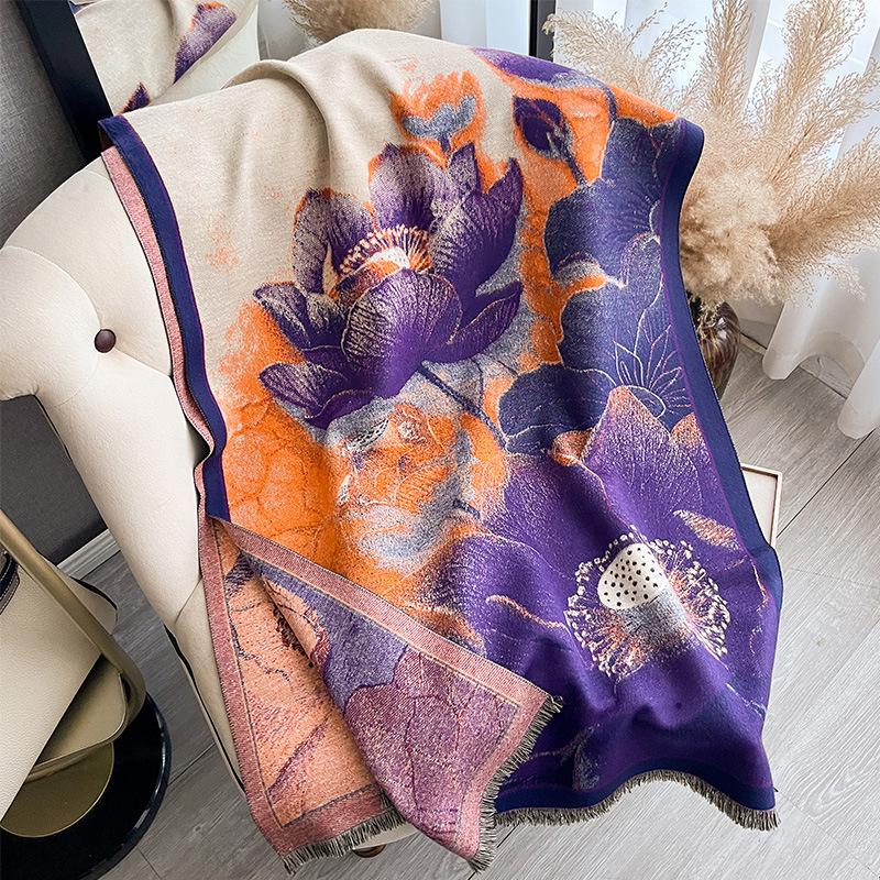 Осенне-зимняя двухсторонняя цветная масляная живопись, утолщенный теплый шарф, защитная шаль для шеи в кондиционируемом помещении