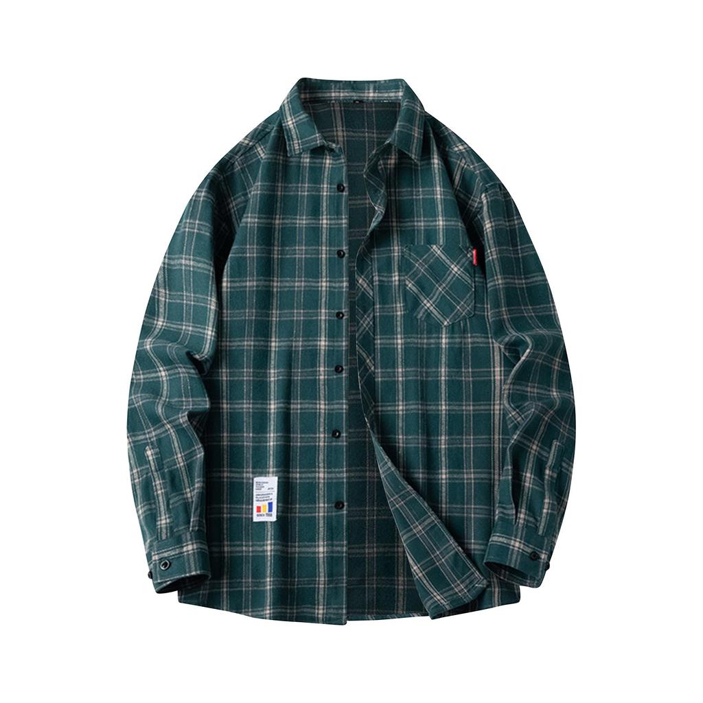 Мужская весенняя клетчатая модная свободная рубашка с заниженной линией плеч и воротником-стойкой, длинный рукав