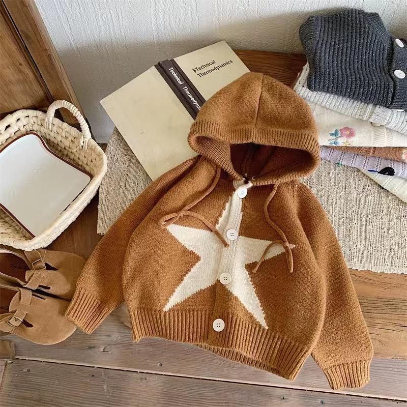 Girls' Hooded Cardigan Sweater Coat - New Spring/Autumn 2023 Trend