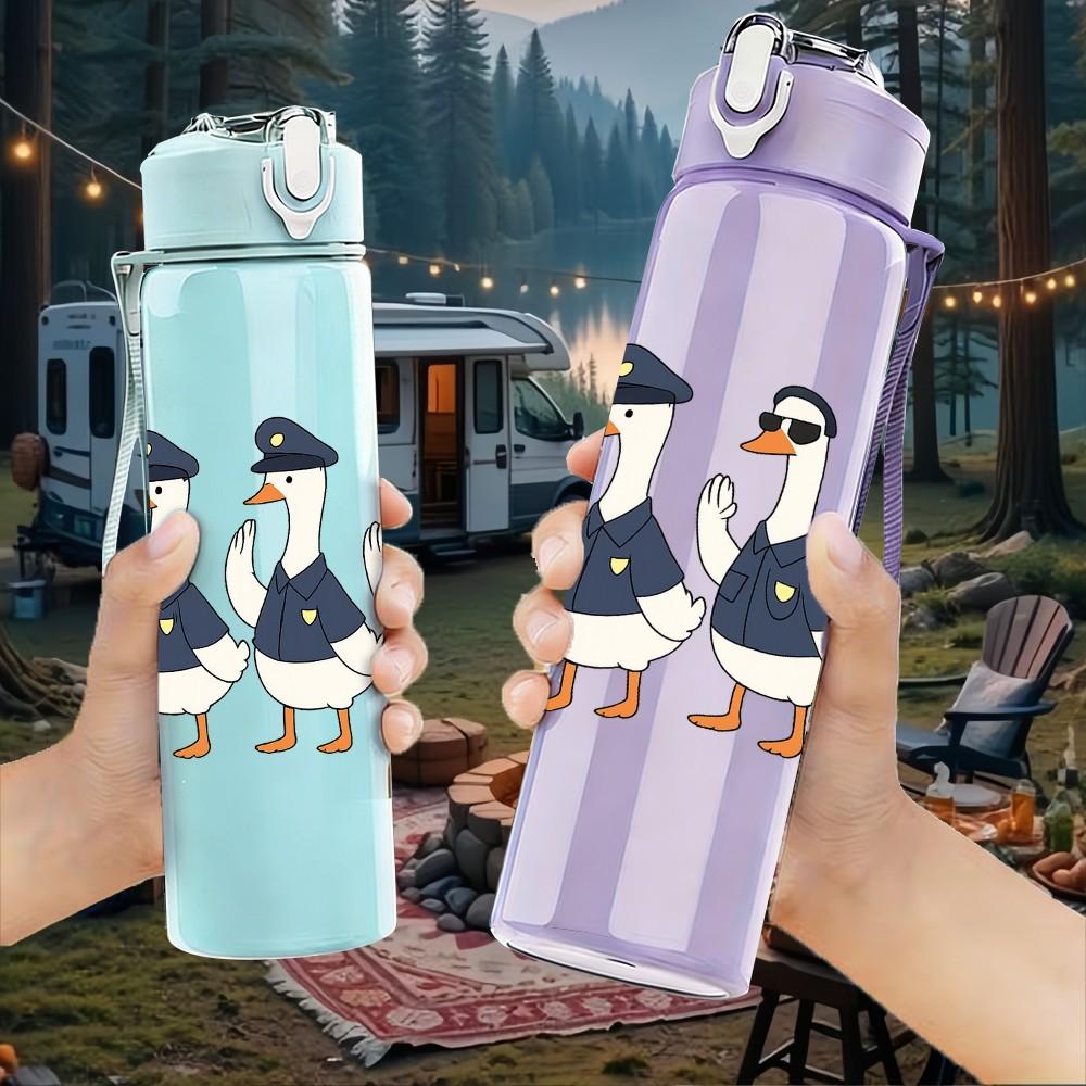 1PC Duck Group Uniform Cartoon 750ml Color Plastic Sports Water Bottle Leakproof Flip Straw Lid Suitable for Sports Office Home Use