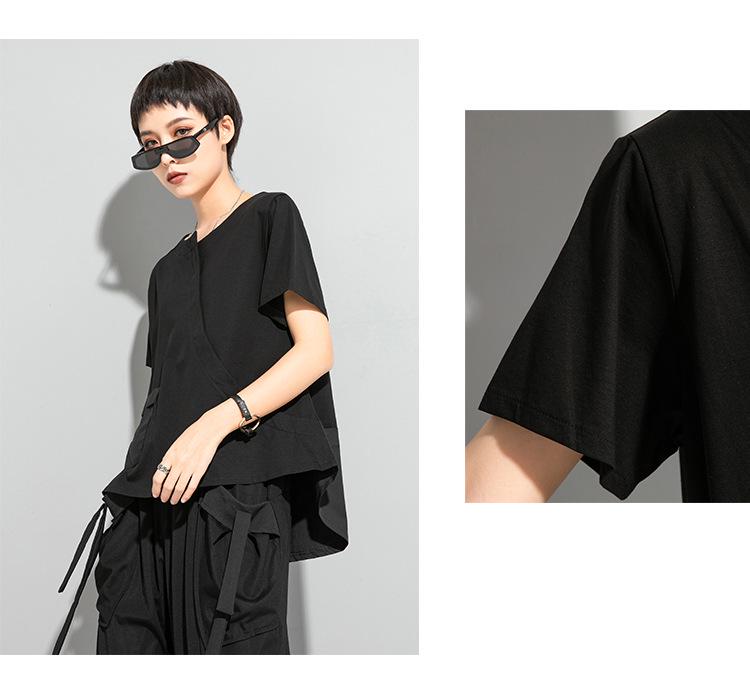 Women's Asymmetrical Swallowtail T-shirt - Dark, Round Neck, Casual & Versatile Trend