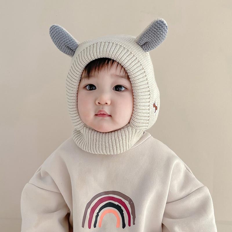 Детская вязаная шапка Зимняя плюшевая шапка Детская милая шапка с ушками Шапка для защиты ушей младенца