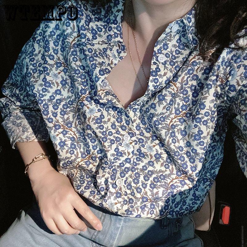 Весенне-осенняя женская рубашка, популярная литература и искусство, ретро-рубашка с виноградным принтом и цветами, свободная большая тонкая рубашка