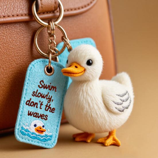 Emotional Support Bag Charm Positive Plush Animal Pendant Cat Dog Keychain Charm with Embroidered Message for Backpack Purse