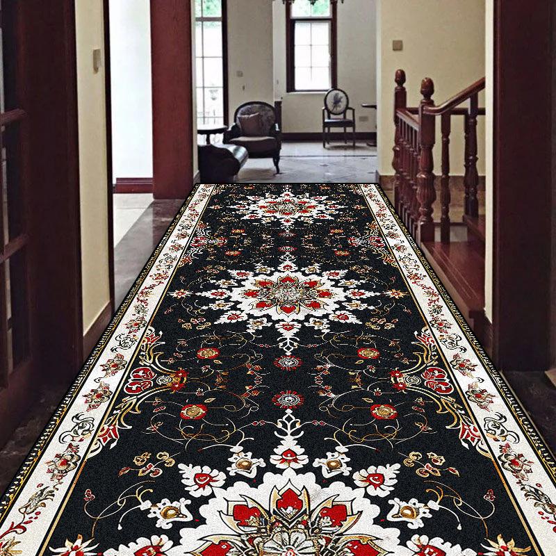 European Luxury Long Corridor Carpet Non-slip Stairway Hallway Decoration Runner Rug Customizable Aisle Kitchen Mat Washable