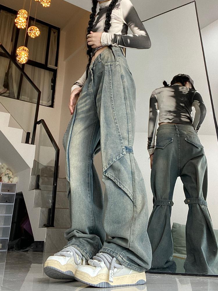 Blue American Vintage High Waist Chic Jeans Women Fashion Y2K Streetwear Wide Leg Pants Female 90s Deisign Sense Casual Baggy Denim Trouser