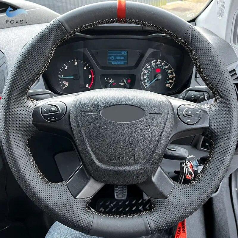 For Ford Focus 3 2012-2014 C-MAX 2011-2014 KUGA Escape 2013-2016 Hand-stitch Car Steering Wheel Cover Perforated Leather Trim