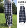 Women's High-Waist Straight-Leg Plaid Pants
