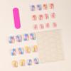 24Pcs Short Square Nude Press On Nails With Colorful Star Print Y2K Full Cover Acrylic False Nails For Girls