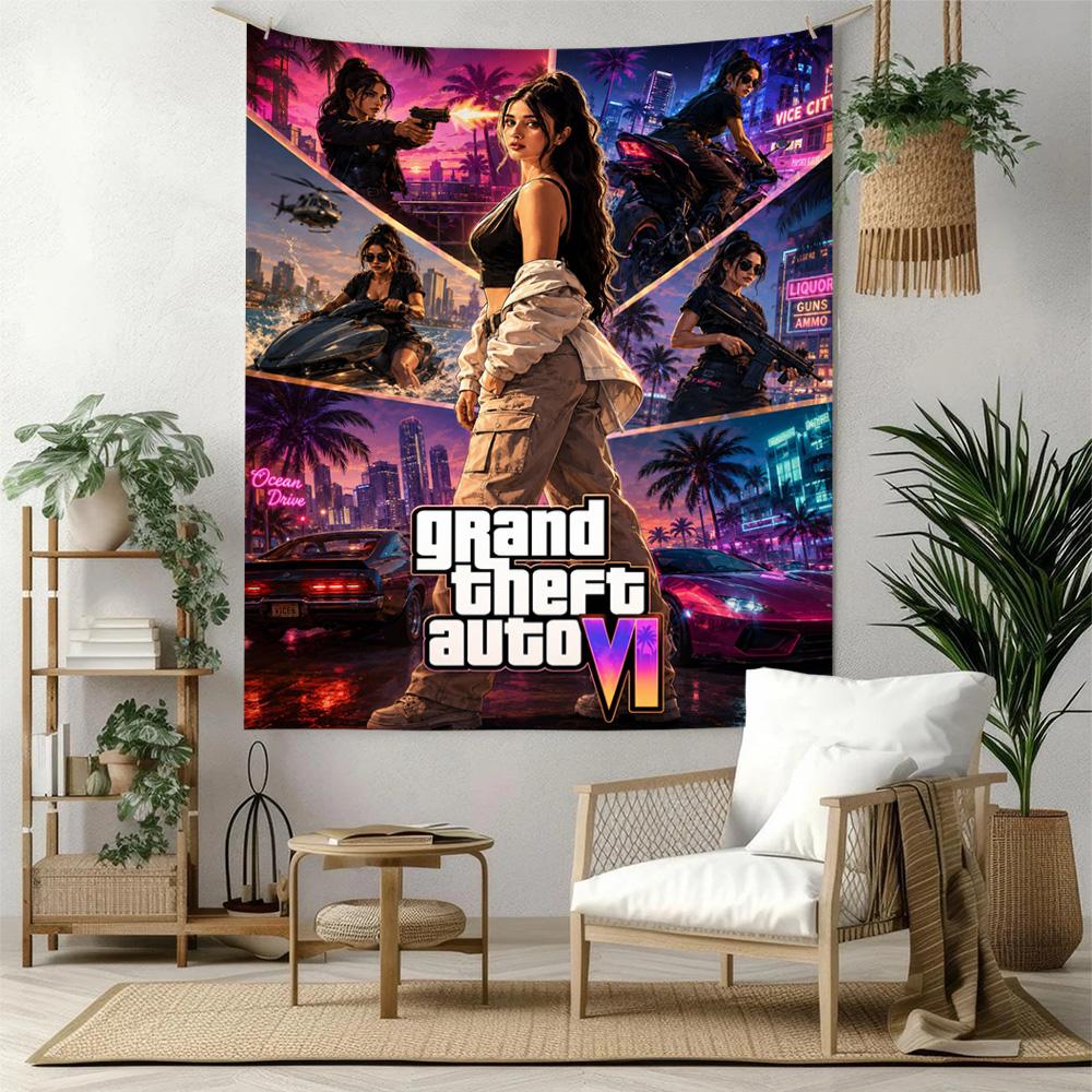 Grand Theft Auto Handwoven Tapestry Handmade Look Suitable for Reading Corner Balcony Living Room Year-Round Hand Painted Style Gift for New Home