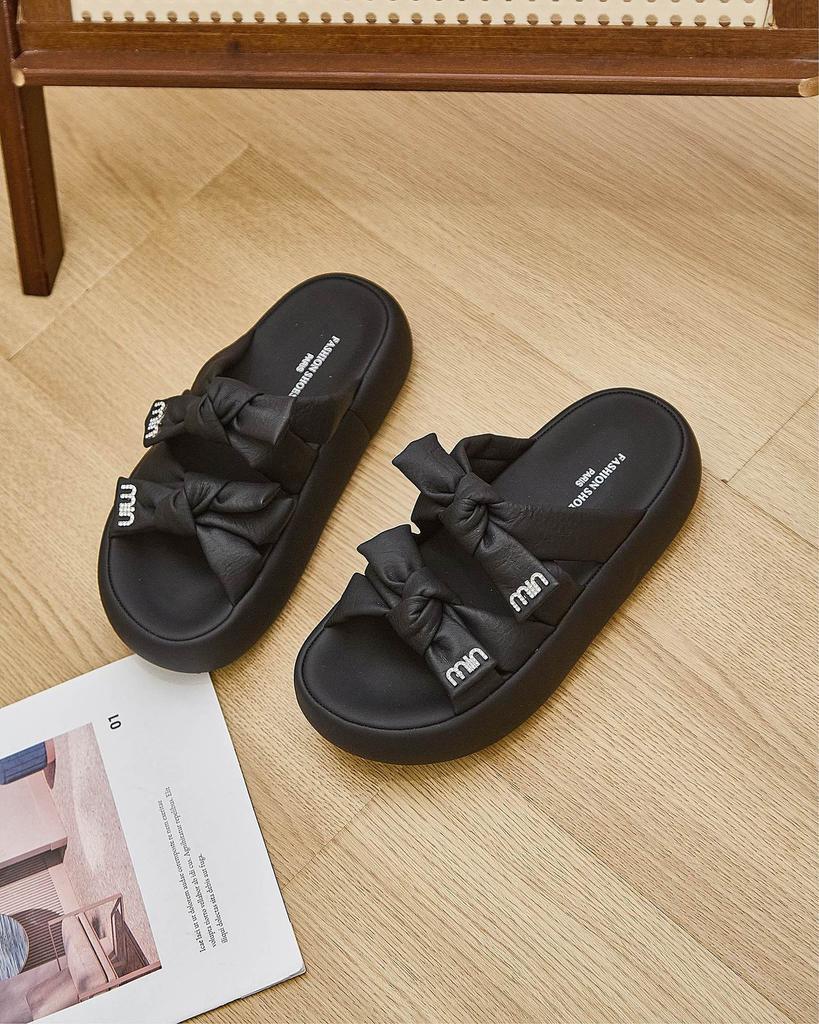 2025 New Thick-soled Cool Slippers for Women's Fashion and Versatile Bow Open-toed Women's Casual One-word Slippers Trendy Shoes