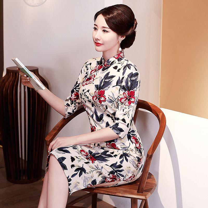 Chinese Style Cheongsam Retro Mid-length Improved Cheongsam Temperament Short-sleeved Dress