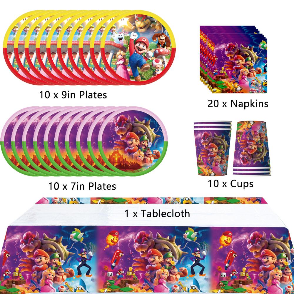 Набор посуды Super Mario из 51 предмета, включая Баннер, Скатерть, Воздушные шары, Топперы для торта