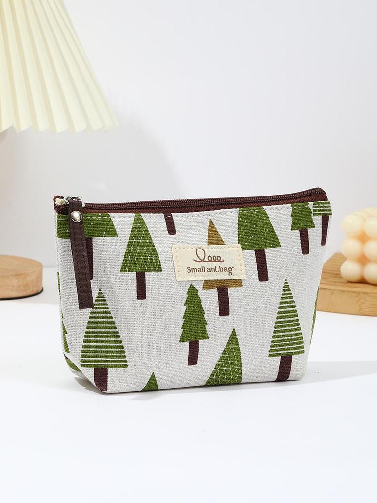 3D Linen Makeup Bag with Zipper - Multifunctional Coin, Phone & Key Holder