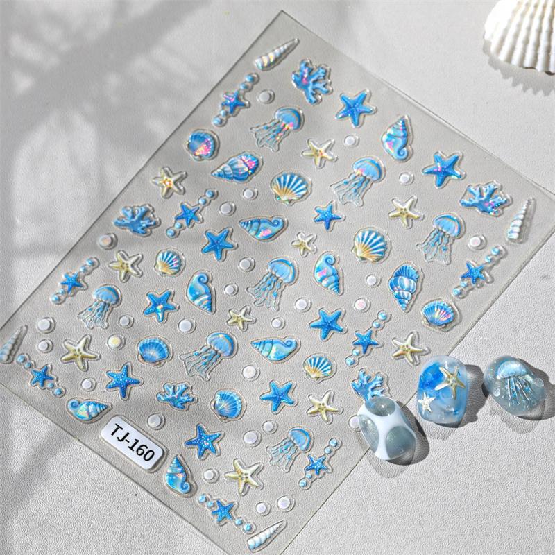 1 лист наклейки для ногтей в океанском стиле, летние морские звезды, медузы, ракушки, наклейка для ногтей, тисненая декорация, принадлежности для нейл-арта, салон маникюра