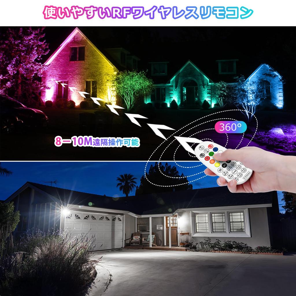 MEIKEE RGB Floodlight, 100W LED (500W Equivalent), 5000LM, Ultra Bright, Energy-Saving, IP66 Waterproof, Remote Control, 40 Lighting Modes, Timing