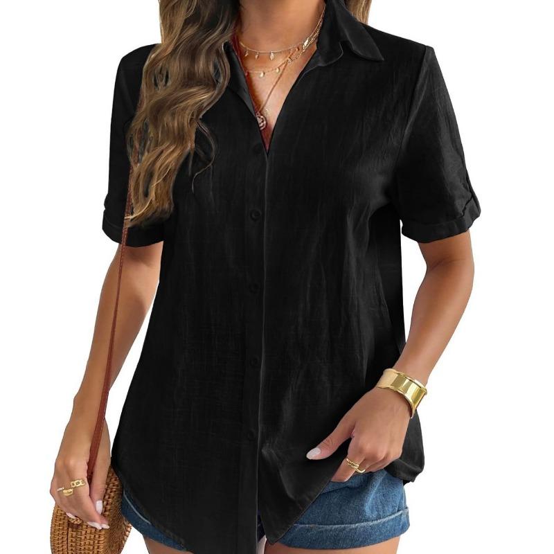 Женская рубашка-кардиган с короткими рукавами из хлопка и льна