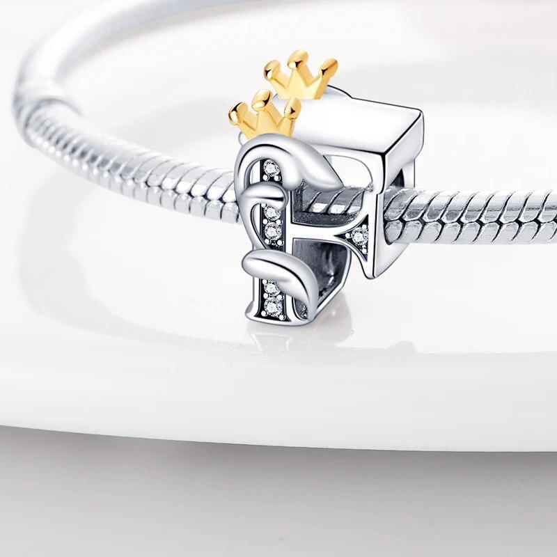 2023 New 925 Sterling Silver Alphabet A -Z 26 Letters Beads Pendant Charms Fitfashion Bracelet Women Diy Jewelry Gifts